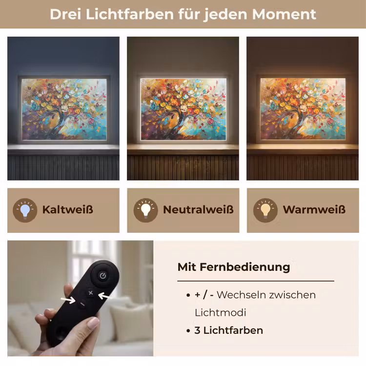 Boom - Abstract - Kleurrijk - Bloemen Light Box met batterij (Wandlamp) middel -USP_lichtkleurDE