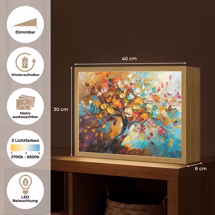Boom - Abstract - Kleurrijk - Bloemen Light Box met batterij (Wandlamp) middel -USP_websiteoverzichtDE