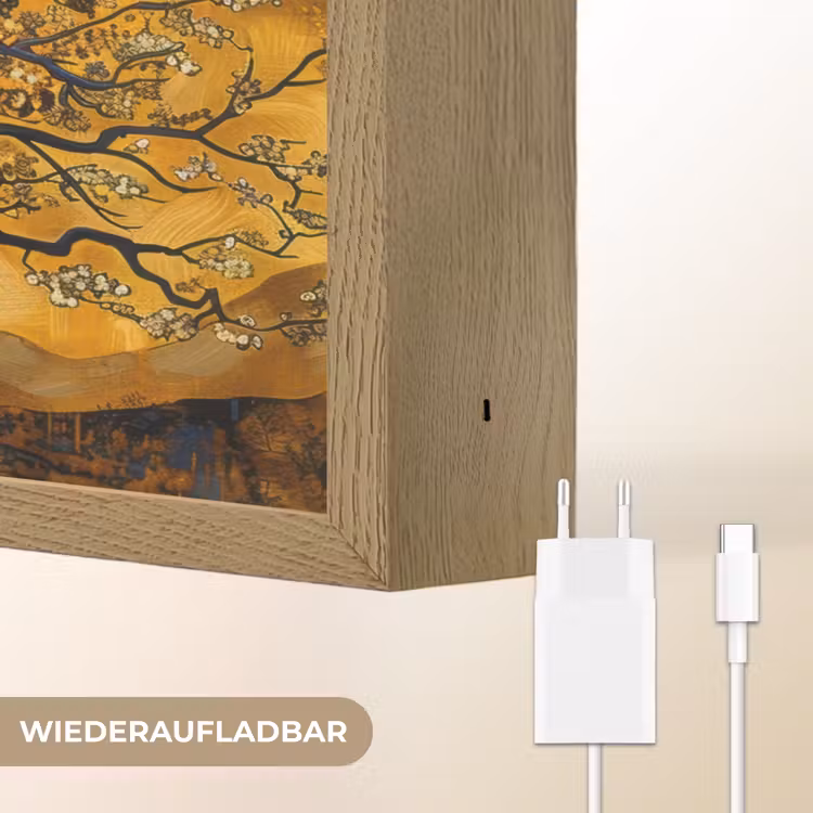 Boom - Levensboom - Abstract - Goud Light Box met batterij (Wandlamp) middel -USP_websiteoplaadbaarDE