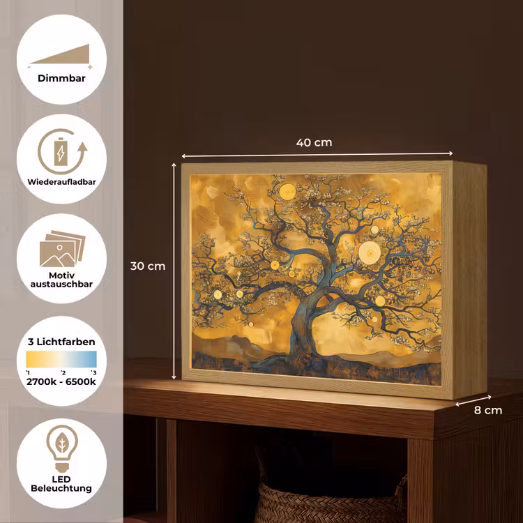 Boom - Levensboom - Abstract - Goud Light Box met batterij (Wandlamp) middel -USP_websiteoverzichtDE