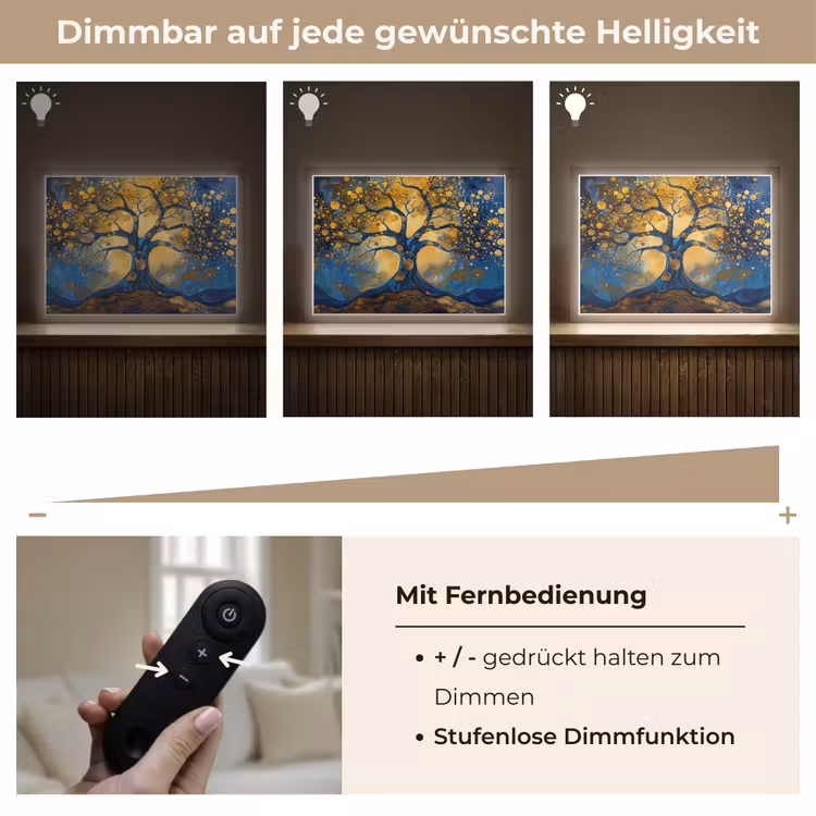 Boom - Levensboom - Blauw - Goud Light Box met batterij (Wandlamp) middel -USP_dimbaarDE