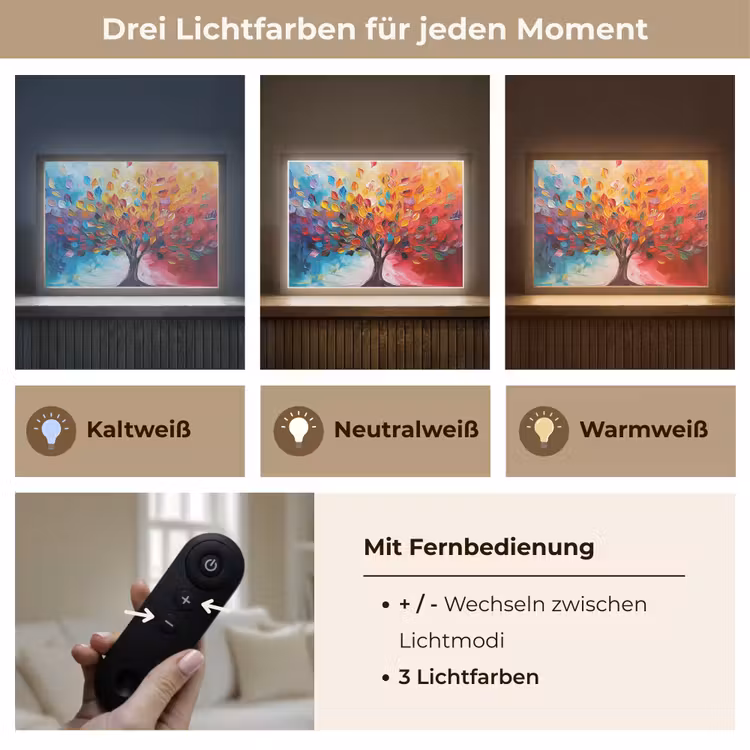 Boom - Levensboom - Kleurrijk - Abstract Light Box met batterij (Wandlamp) middel -USP_lichtkleurDE