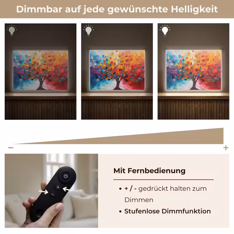 Boom - Levensboom - Kleurrijk - Abstract Light Box met batterij (Wandlamp) middel -USP_dimbaarDE