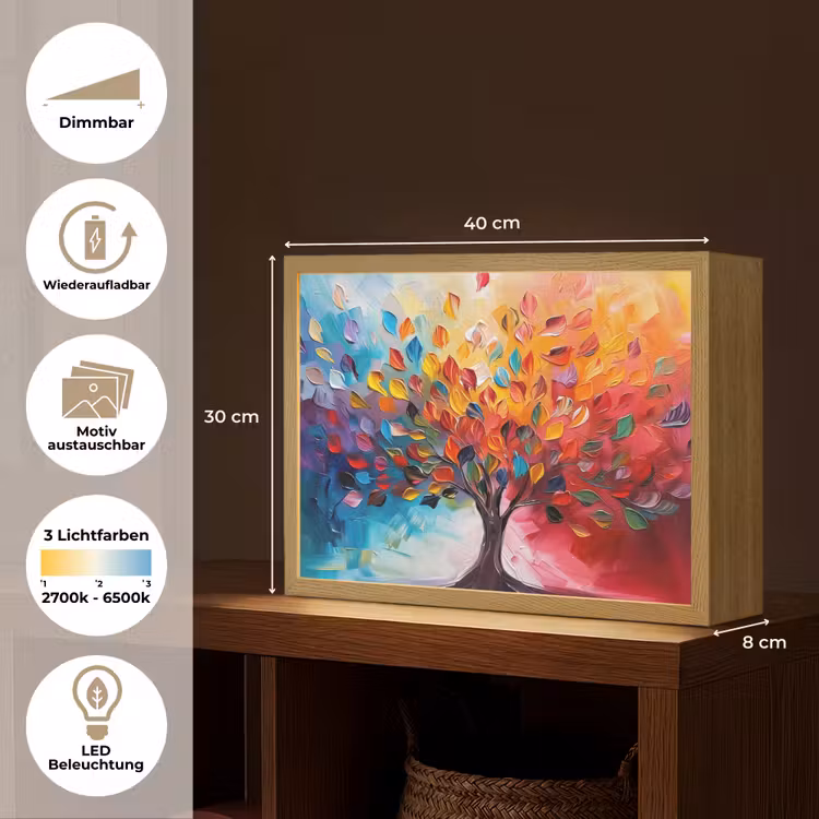 Boom - Levensboom - Kleurrijk - Abstract Light Box met batterij (Wandlamp) middel -USP_websiteoverzichtDE