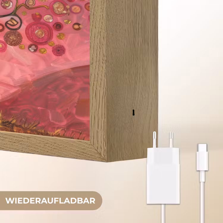 Boom - Levensboom - Roze - Goud Light Box met batterij (Wandlamp) middel -USP_websiteoplaadbaarDE