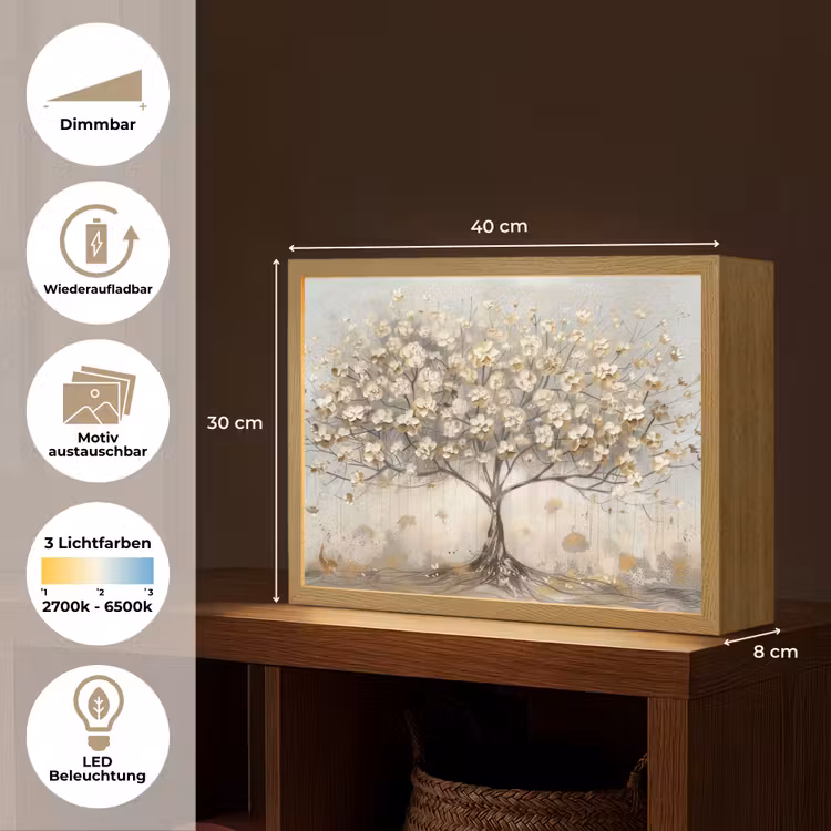 Boom - Beige - Goud - Verflook - Grijs Light Box met batterij (Wandlamp) middel -USP_websiteoverzichtDE