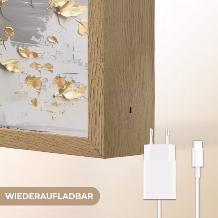 Boom - Beige - Grijs - Goud - Abstract Light Box met batterij (Wandlamp) middel -USP_websiteoplaadbaarDE
