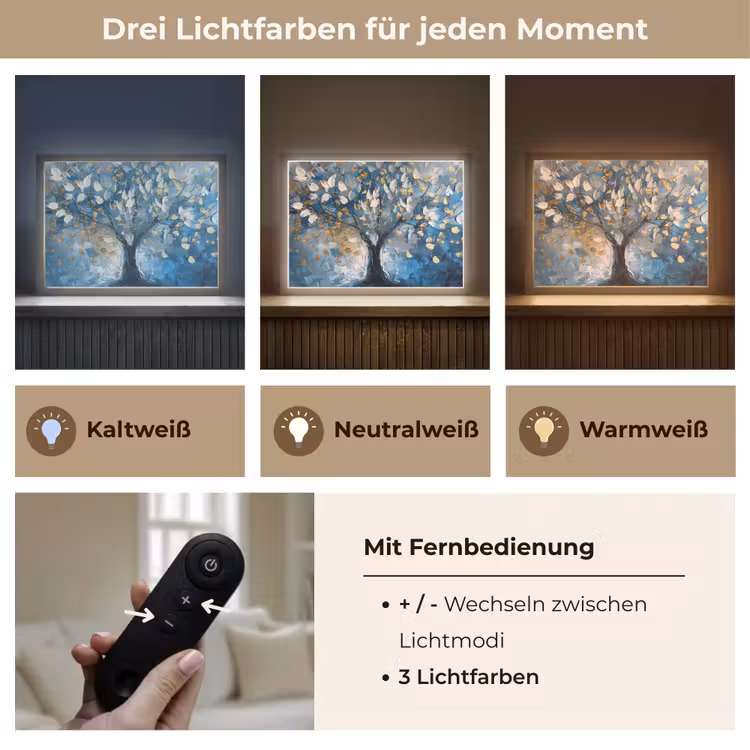 Boom - Blauw - Goud - Abstract Light Box met batterij (Wandlamp) middel -USP_lichtkleurDE