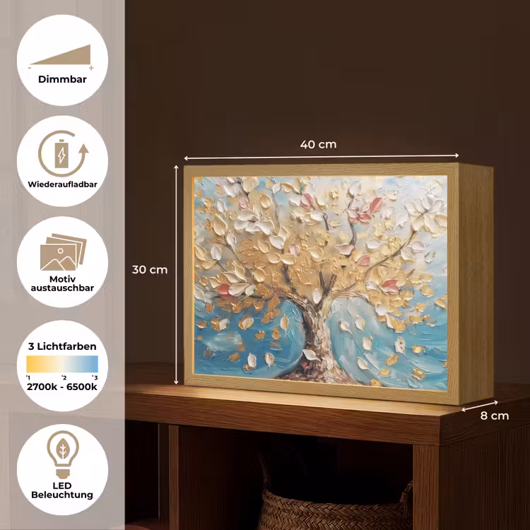 Boom - Blauw - Goud - Abstract - Modern Light Box met batterij (Wandlamp) middel -USP_websiteoverzichtDE