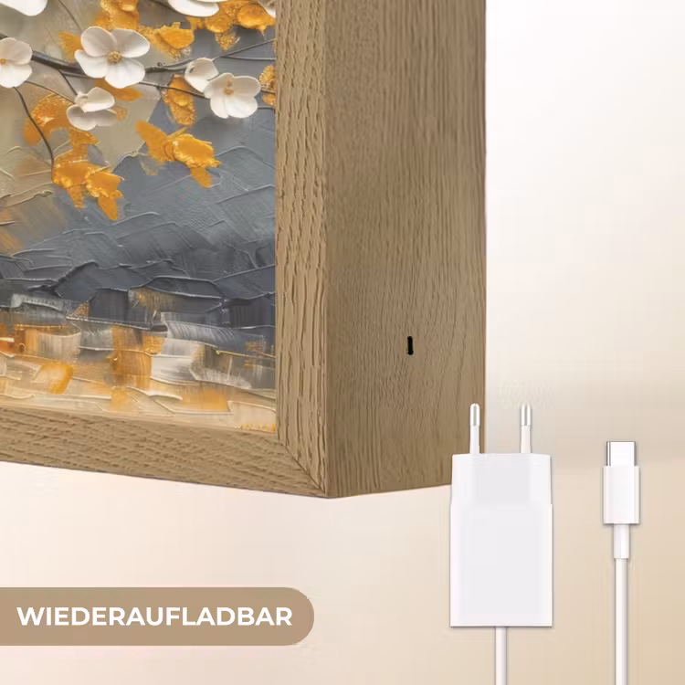 Boom - Bloemen - Goud - Beige Light Box met batterij (Wandlamp) middel -USP_websiteoplaadbaarDE
