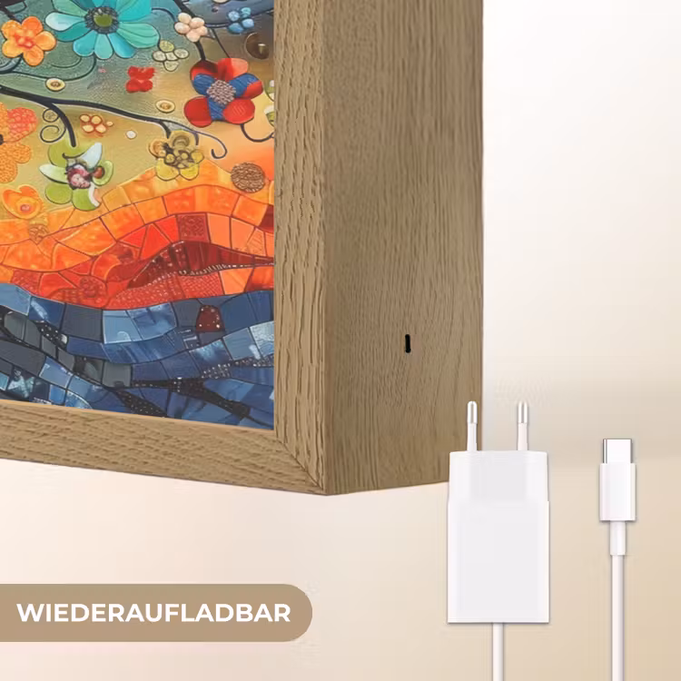 Boom - Kleurrijk - Bloemen - Kunst - Abstract Light Box met batterij (Wandlamp) middel -USP_websiteoplaadbaarDE