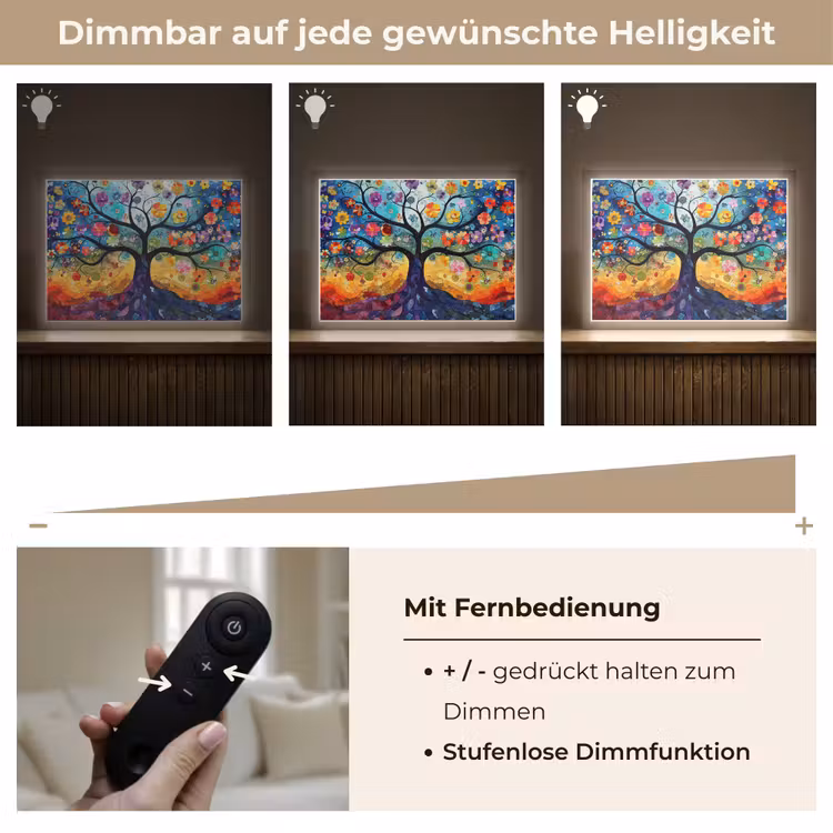 Boom - Kleurrijk - Bloemen - Kunst - Abstract Light Box met batterij (Wandlamp) middel -USP_dimbaarDE