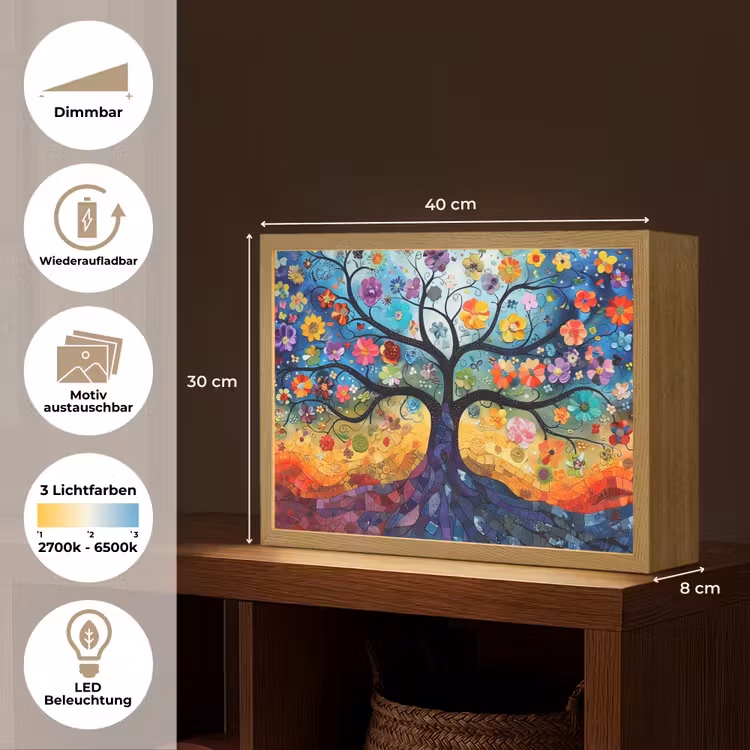 Boom - Kleurrijk - Bloemen - Kunst - Abstract Light Box met batterij (Wandlamp) middel -USP_websiteoverzichtDE