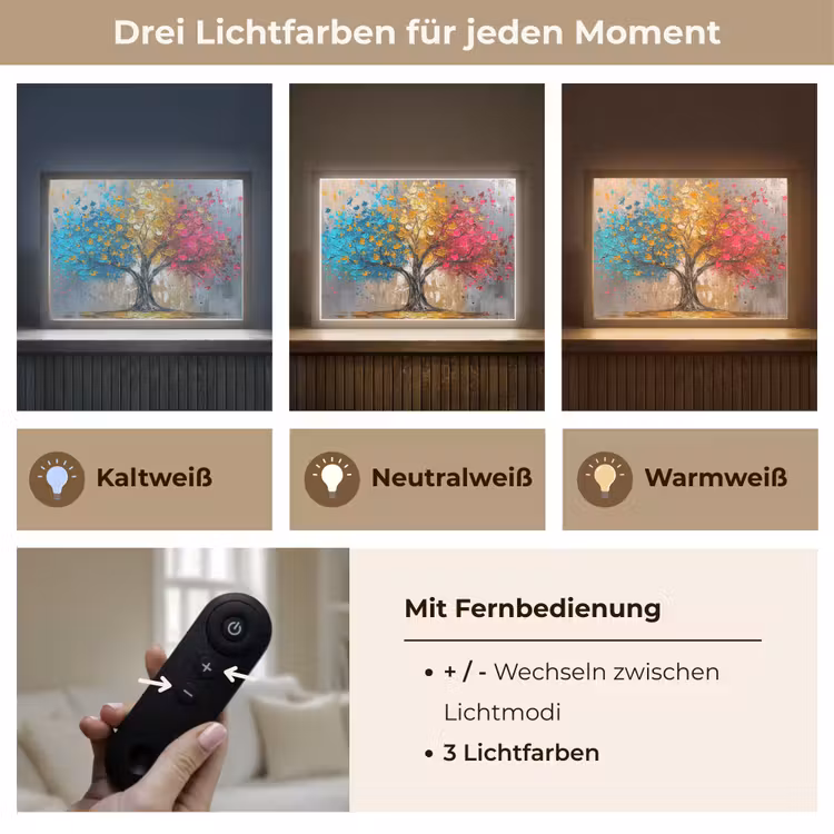 Boom - Kleurrijk - Grijs - Modern Light Box met batterij (Wandlamp) middel -USP_lichtkleurDE