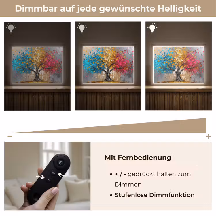 Boom - Kleurrijk - Grijs - Modern Light Box met batterij (Wandlamp) middel -USP_dimbaarDE