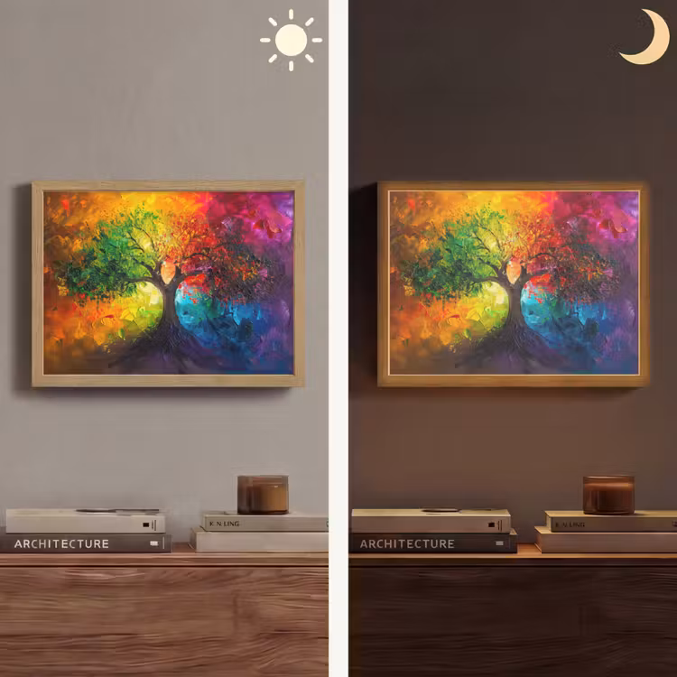 Boom - Kleurrijk - Modern - Abstract Light Box met batterij (Wandlamp) middel -sfeer3
