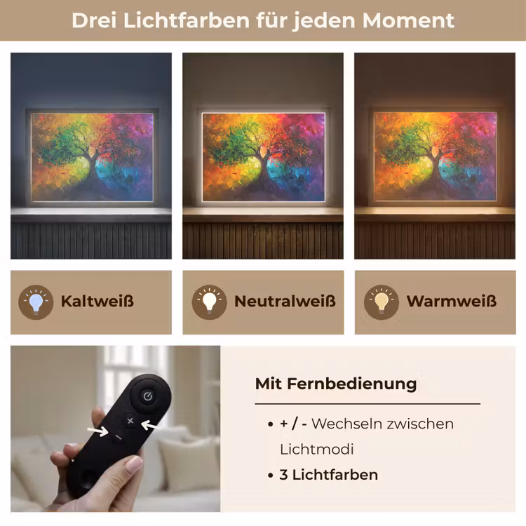 Boom - Kleurrijk - Modern - Abstract Light Box met batterij (Wandlamp) middel -USP_lichtkleurDE