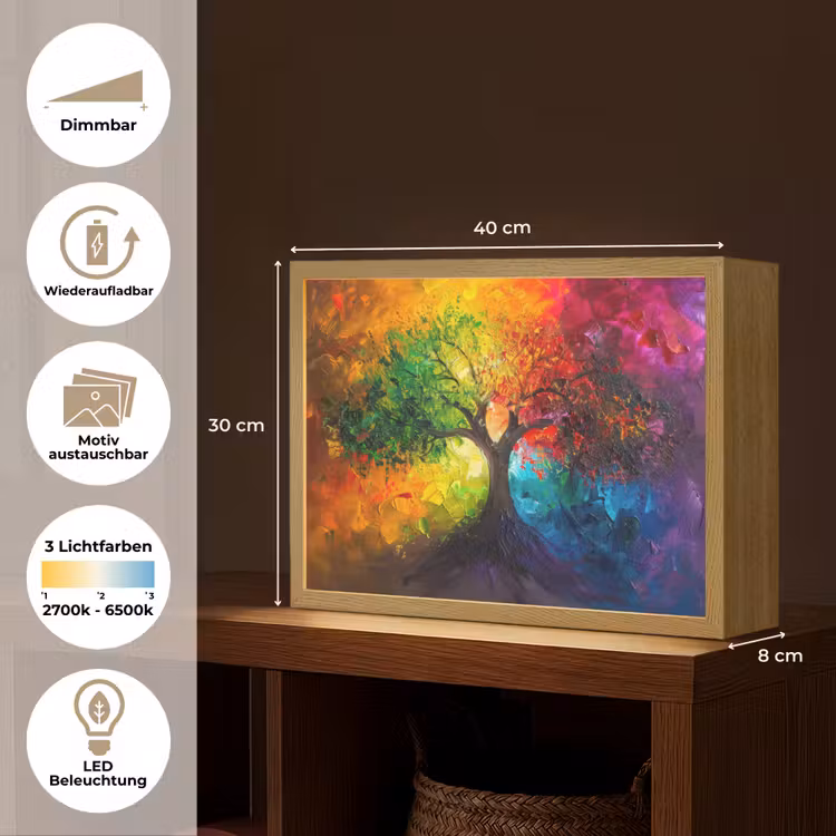 Boom - Kleurrijk - Modern - Abstract Light Box met batterij (Wandlamp) middel -USP_websiteoverzichtDE