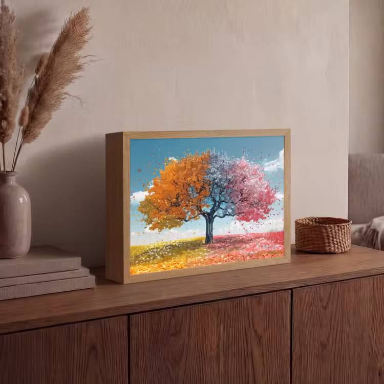 Boom - Kleurrijk - Natuur - Levensboom Light Box met batterij (Wandlamp) middel -sfeer2