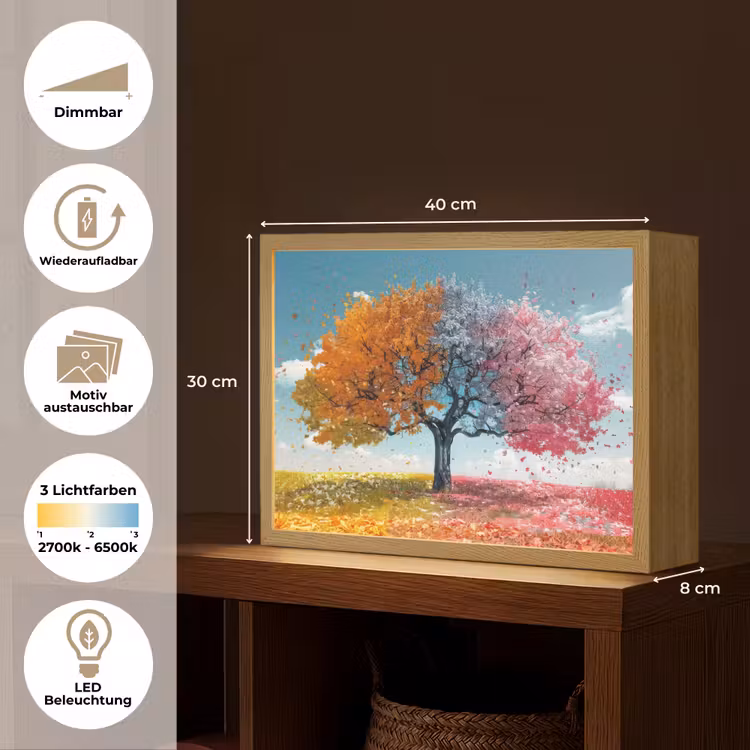 Boom - Kleurrijk - Natuur - Levensboom Light Box met batterij (Wandlamp) middel -USP_websiteoverzichtDE