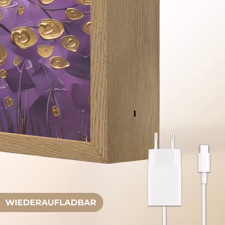Levensboom - Boom - Paars - Goud - Modern Light Box met batterij (Wandlamp) middel -USP_websiteoplaadbaarDE