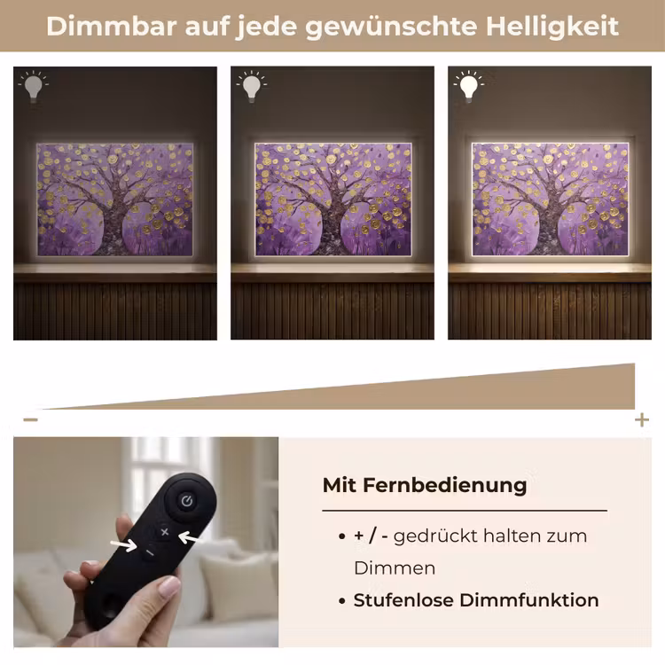 Levensboom - Boom - Paars - Goud - Modern Light Box met batterij (Wandlamp) middel -USP_dimbaarDE