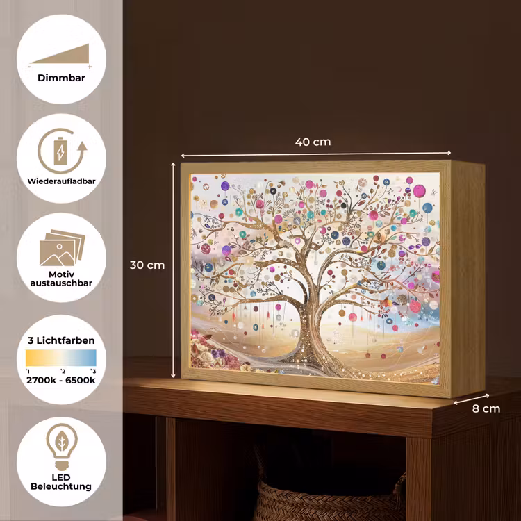 Levensboom - Goud - Kleurrijk - Abstract - Aesthetic Light Box met batterij (Wandlamp) middel -USP_websiteoverzichtDE