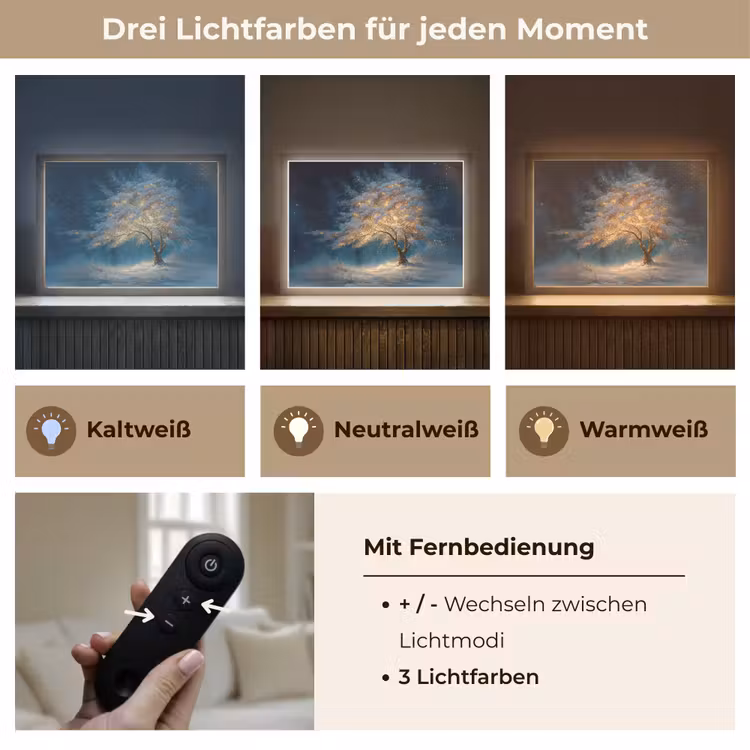 Levensboom - Nacht - Donker - Blauw Light Box met batterij (Wandlamp) middel -USP_lichtkleurDE