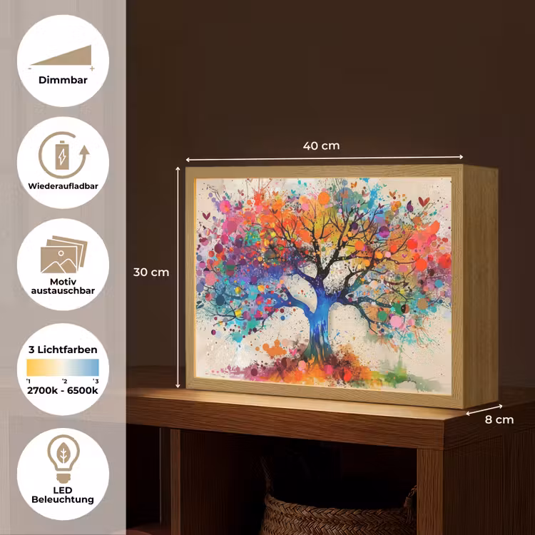 Levensboom - Natuur - Kleurrijk - Boom Light Box met batterij (Wandlamp) middel -USP_websiteoverzichtDE