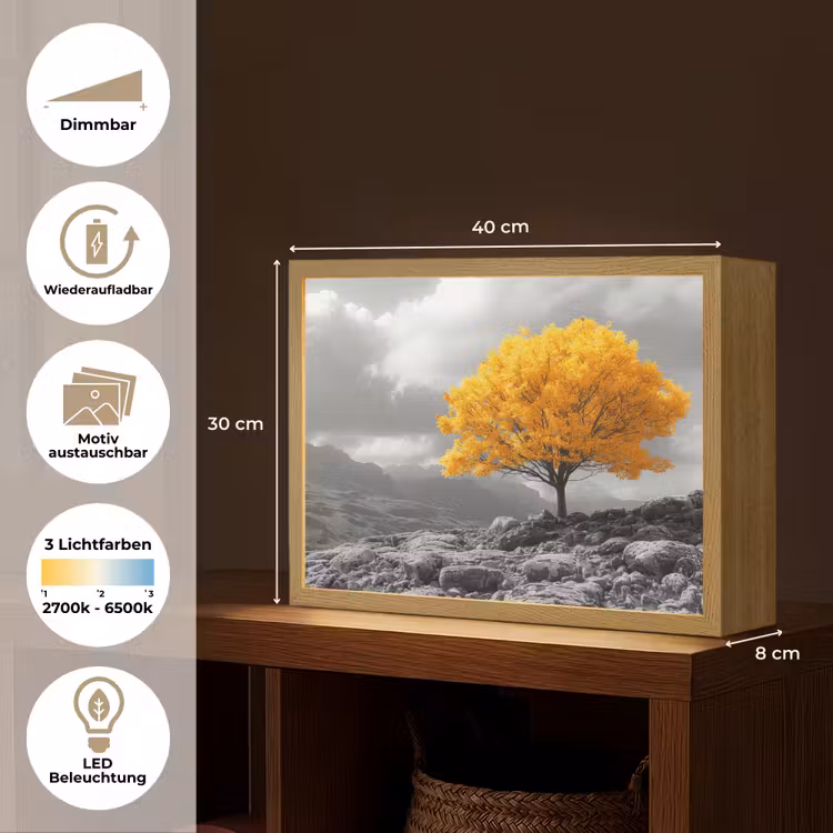 Boom - Geel - Natuur - Zwart wit Light Box met batterij (Wandlamp) middel -USP_websiteoverzichtDE