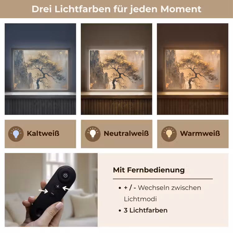 Boom - Goud - Landschap - Verf Light Box met batterij (Wandlamp) middel -USP_lichtkleurDE