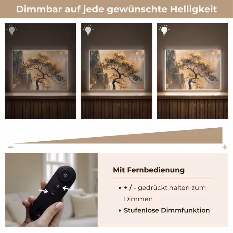 Boom - Goud - Landschap - Verf Light Box met batterij (Wandlamp) middel -USP_dimbaarDE