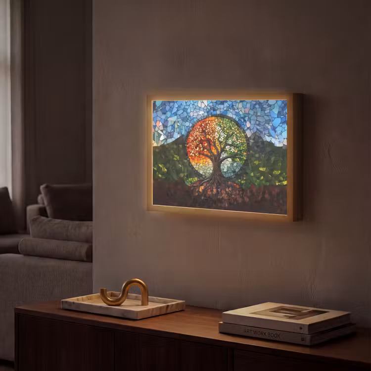 Boom - Seizoenen - Mozaïek - Bergen Light Box met batterij (Wandlamp) middel -sfeer1