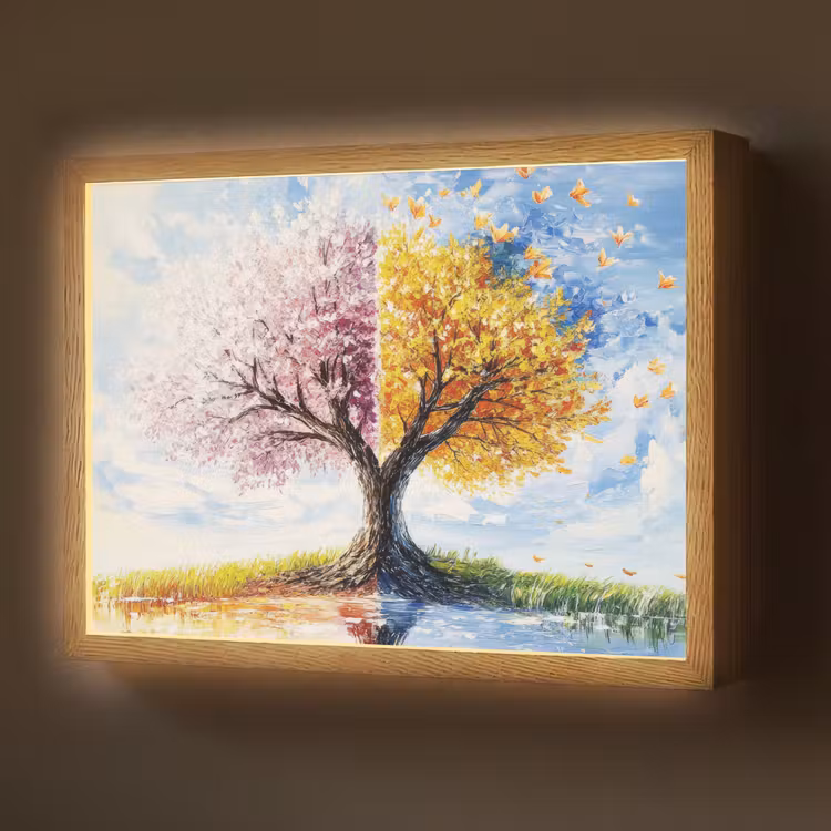 Boom - Kunst - Seizoenen - Lente - Herfst Light Box met batterij (Wandlamp) middel -z3d_website