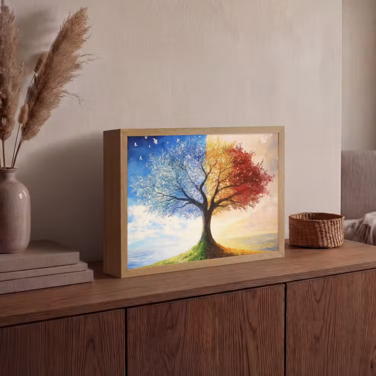 Boom - Kunst - Seizoenen - Herfst Light Box met batterij (Wandlamp) middel -sfeer2