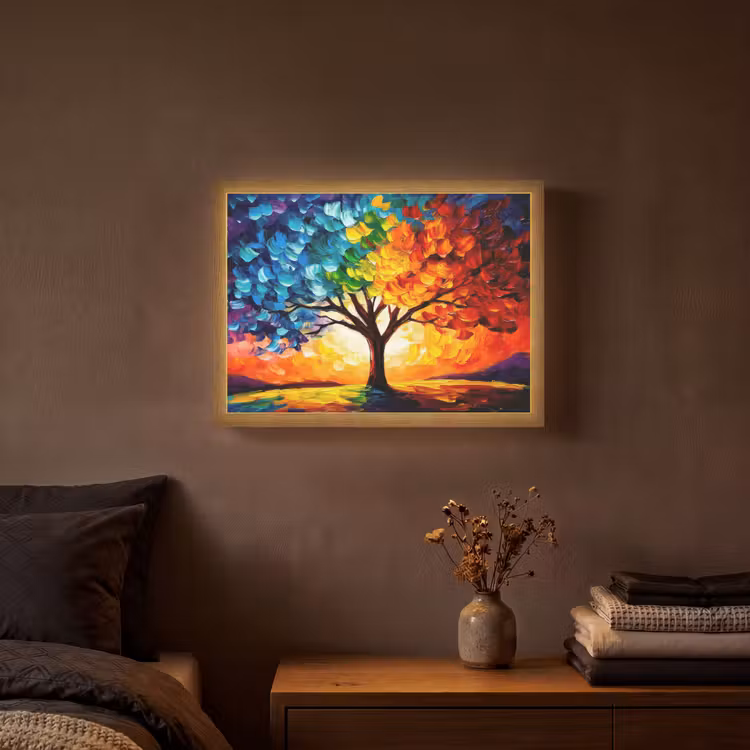 Boom - Kunst - Natuur - Zonsondergang Light Box met batterij (Wandlamp) middel -sfeer4