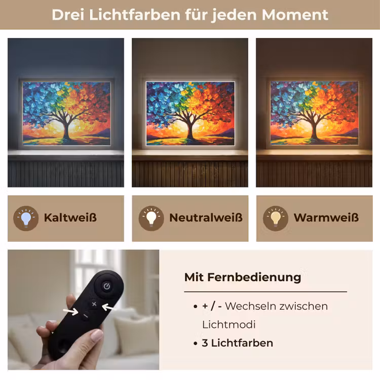 Boom - Kunst - Natuur - Zonsondergang Light Box met batterij (Wandlamp) middel -USP_lichtkleurDE