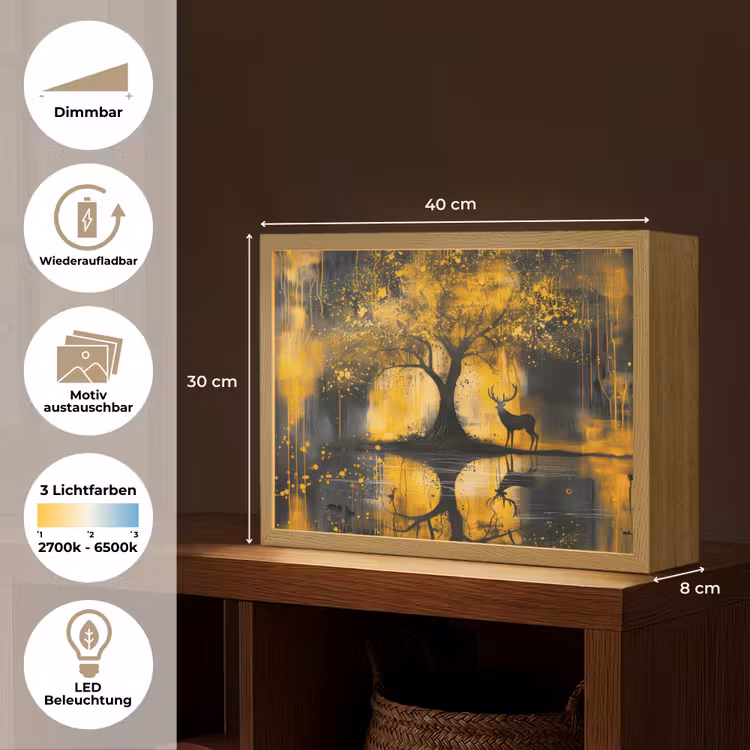 Boom - Verflook - Hert - Natuur - Goud Light Box met batterij (Wandlamp) middel -USP_websiteoverzichtDE
