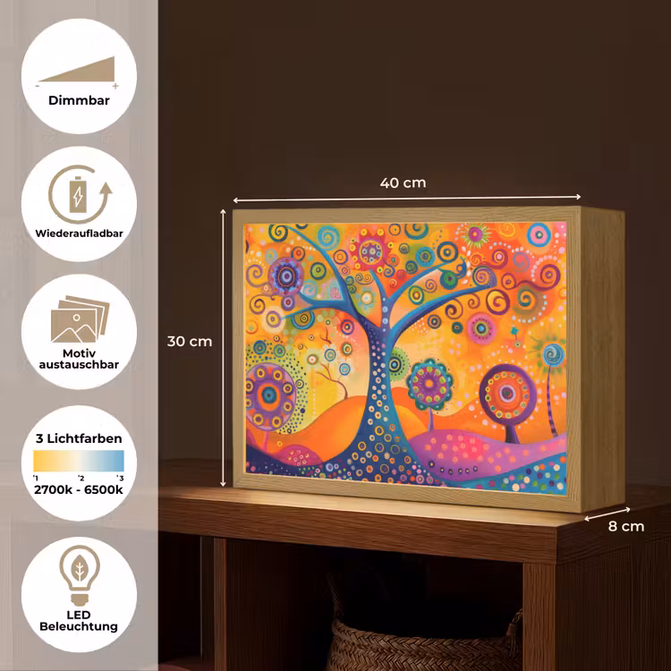 Boom - Levensboom - Abstract - Kleurrijk Light Box met batterij (Wandlamp) middel -USP_websiteoverzichtDE