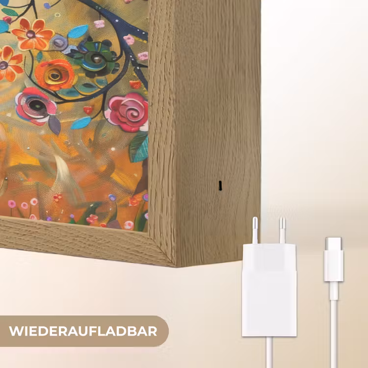 Boom - Levensboom - Kleurrijk - Bloemen - Modern Light Box met batterij (Wandlamp) middel -USP_websiteoplaadbaarDE