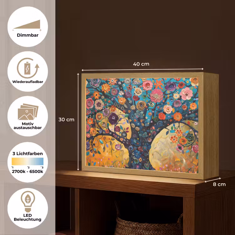 Boom - Levensboom - Kleurrijk - Bloemen - Modern Light Box met batterij (Wandlamp) middel -USP_websiteoverzichtDE