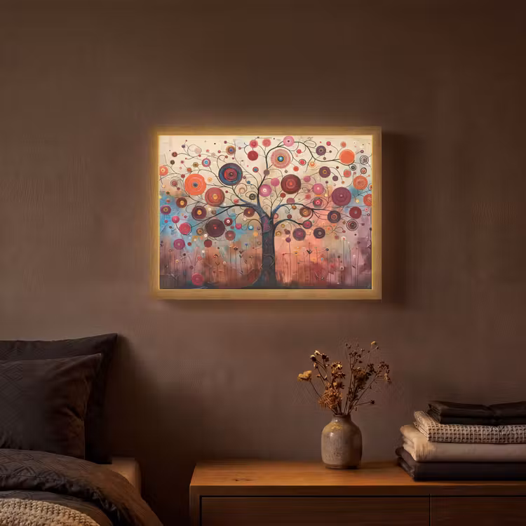 Boom - Paars - Abstract - Kunst Light Box met batterij (Wandlamp) middel -sfeer4