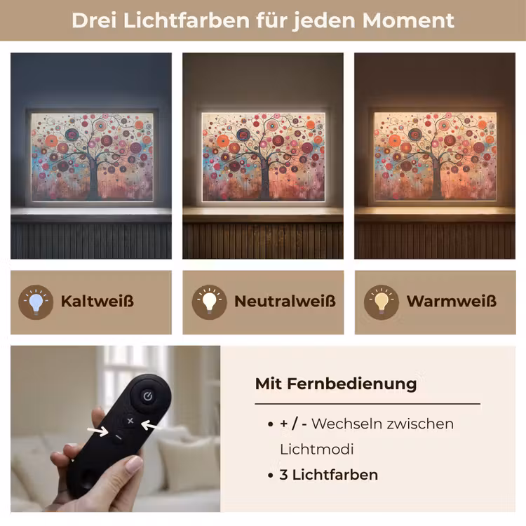 Boom - Paars - Abstract - Kunst Light Box met batterij (Wandlamp) middel -USP_lichtkleurDE