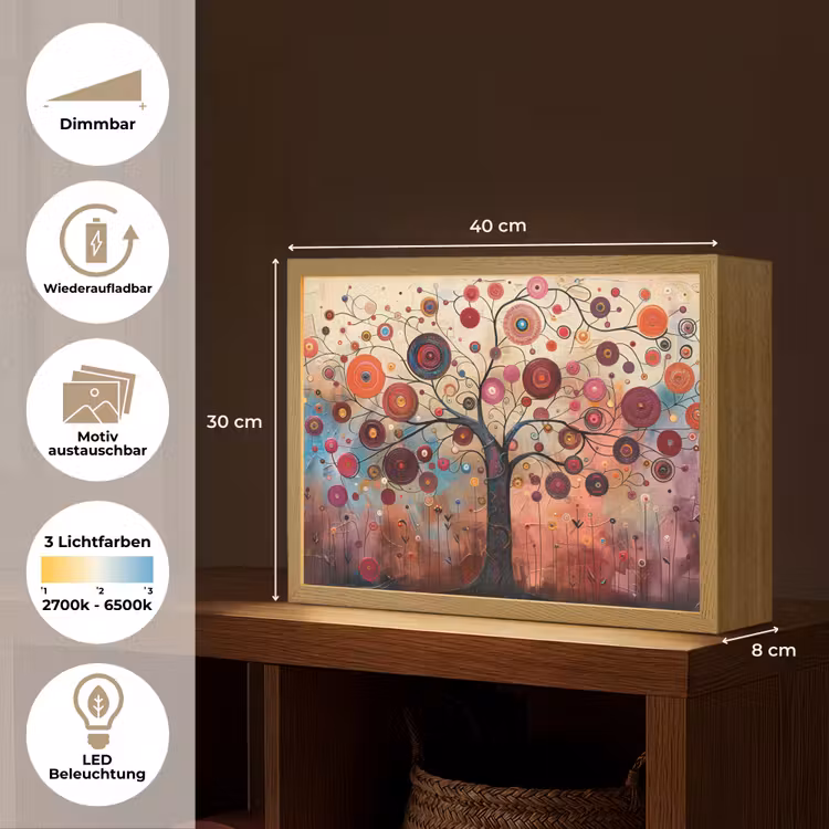 Boom - Paars - Abstract - Kunst Light Box met batterij (Wandlamp) middel -USP_websiteoverzichtDE