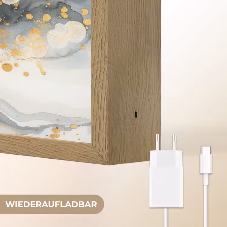 Boom - Modern - Abstract - Goud - Zwart - Wit Light Box met batterij (Wandlamp) middel -USP_websiteoplaadbaarDE