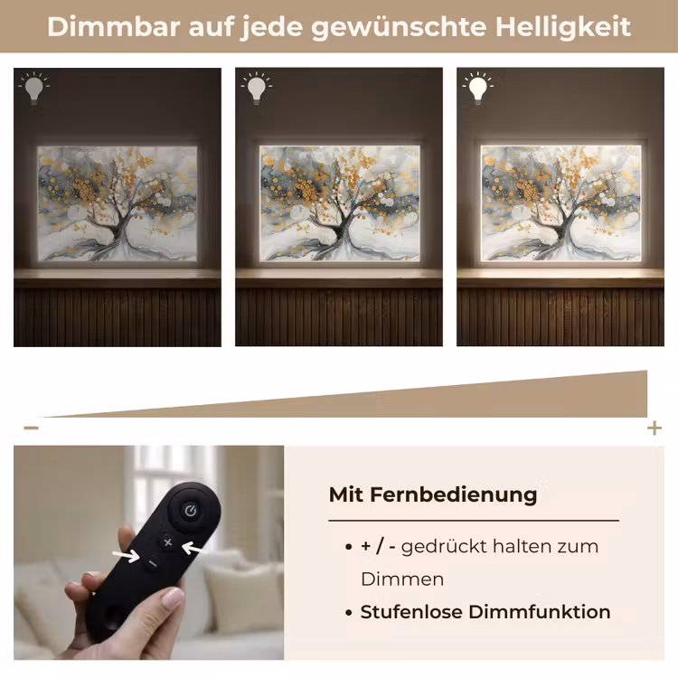 Boom - Modern - Abstract - Goud - Zwart - Wit Light Box met batterij (Wandlamp) middel -USP_dimbaarDE