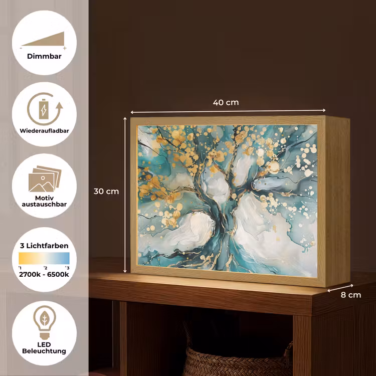 Boom - Modern - Verflook - Turquoise - Goud Light Box met batterij (Wandlamp) middel -USP_websiteoverzichtDE