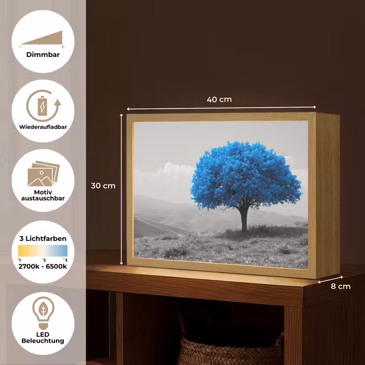 Boom - Natuur - Blauw - Zwart wit Light Box met batterij (Wandlamp) middel -USP_websiteoverzichtDE