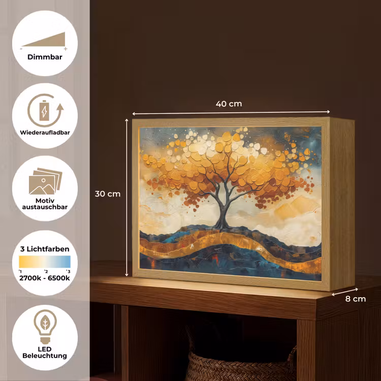 Boom - Natuur - Goud - Modern Light Box met batterij (Wandlamp) middel -USP_websiteoverzichtDE