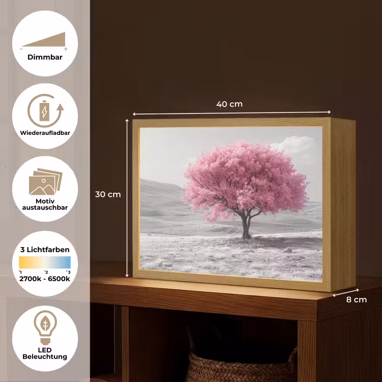 Boom - Natuur - Roze - Zwart wit Light Box met batterij (Wandlamp) middel -USP_websiteoverzichtDE